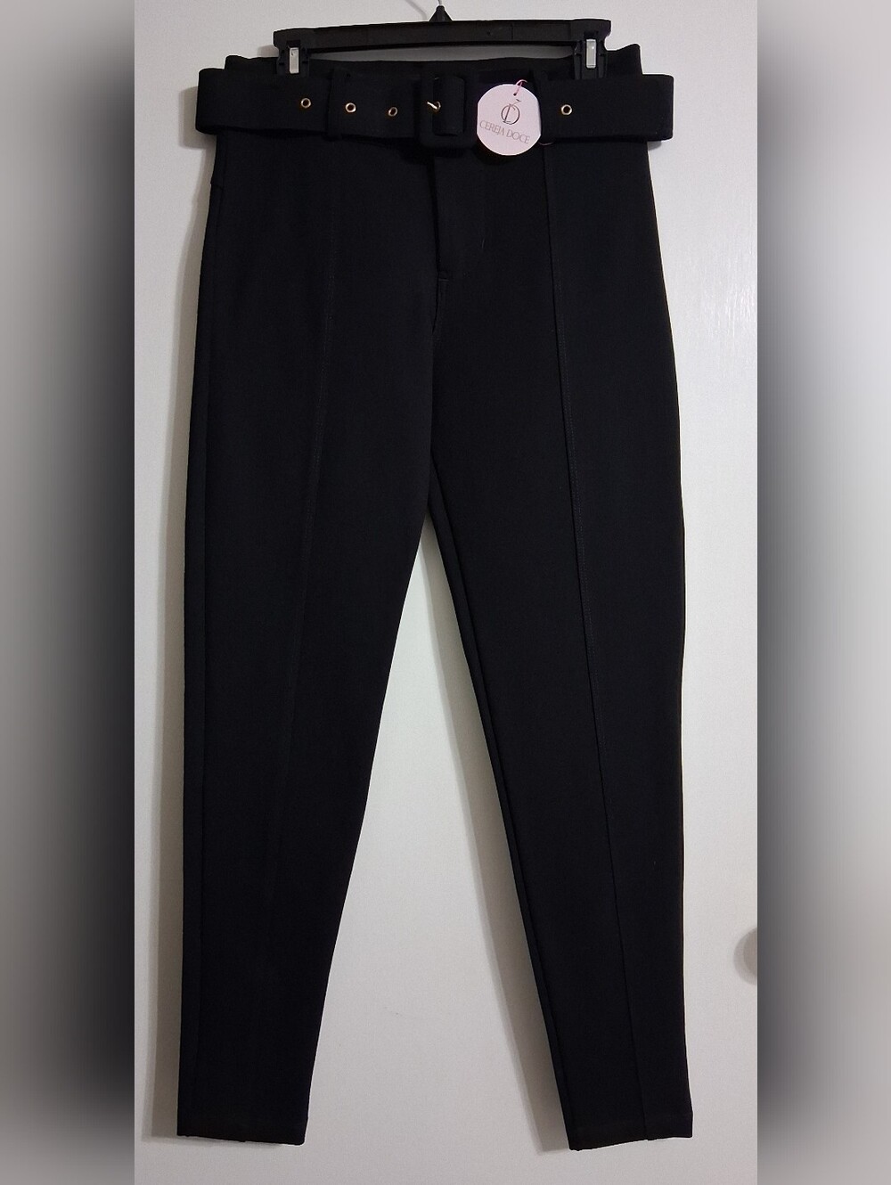 NWT Cereja Doce High-Waist Black Belted Tailored Pants Brazilian sz 40 US Size 8